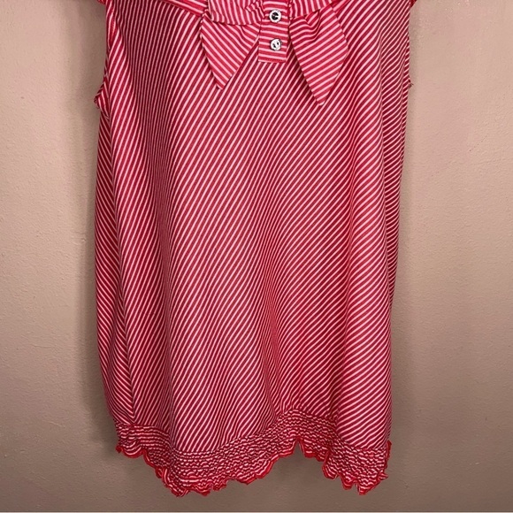LARGE LENA RED WHITE STRIPED TOP RETRO RUFFLE PINUP STRETCH - Picture 7 of 10